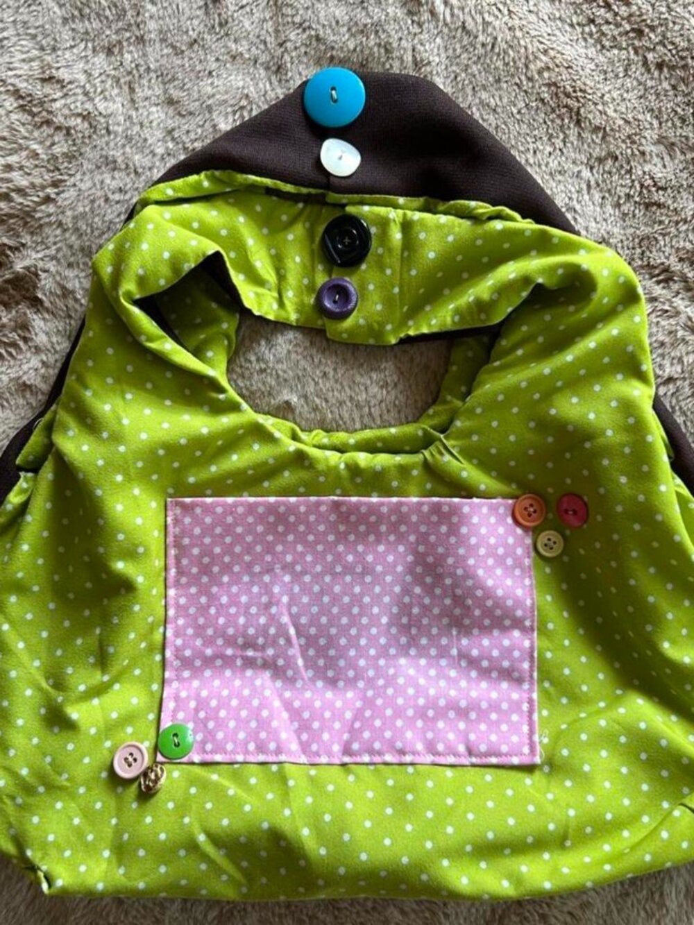 Green Polka Dot Pink Pocket Shoulder Bag | Handmade Upcycled One of One